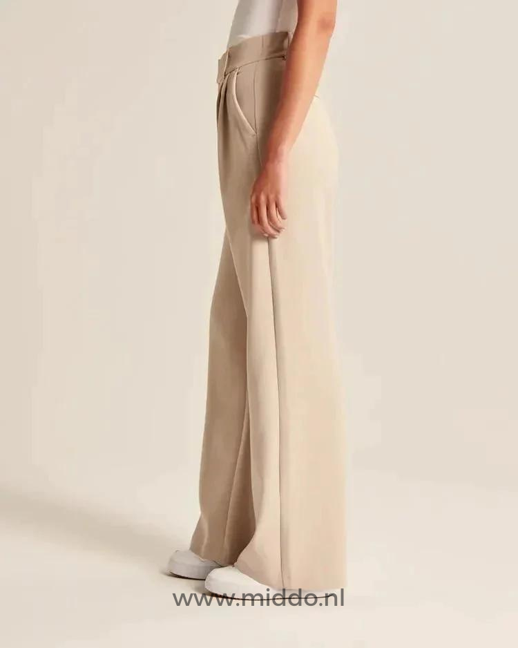 Relaxed Wide-Leg Pants for Women – Stretch Waistband, Full-Length Pleated Trousers for Everyday Comfort | Thomler