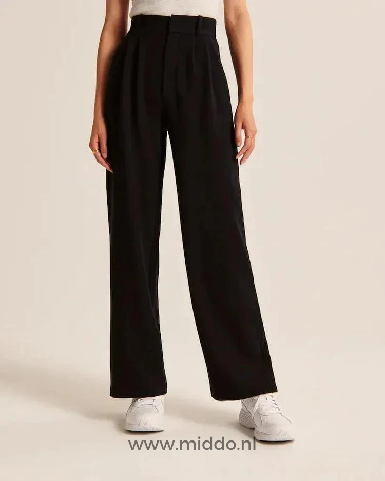 Relaxed Wide-Leg Pants for Women – Stretch Waistband, Full-Length Pleated Trousers for Everyday Comfort | Thomler