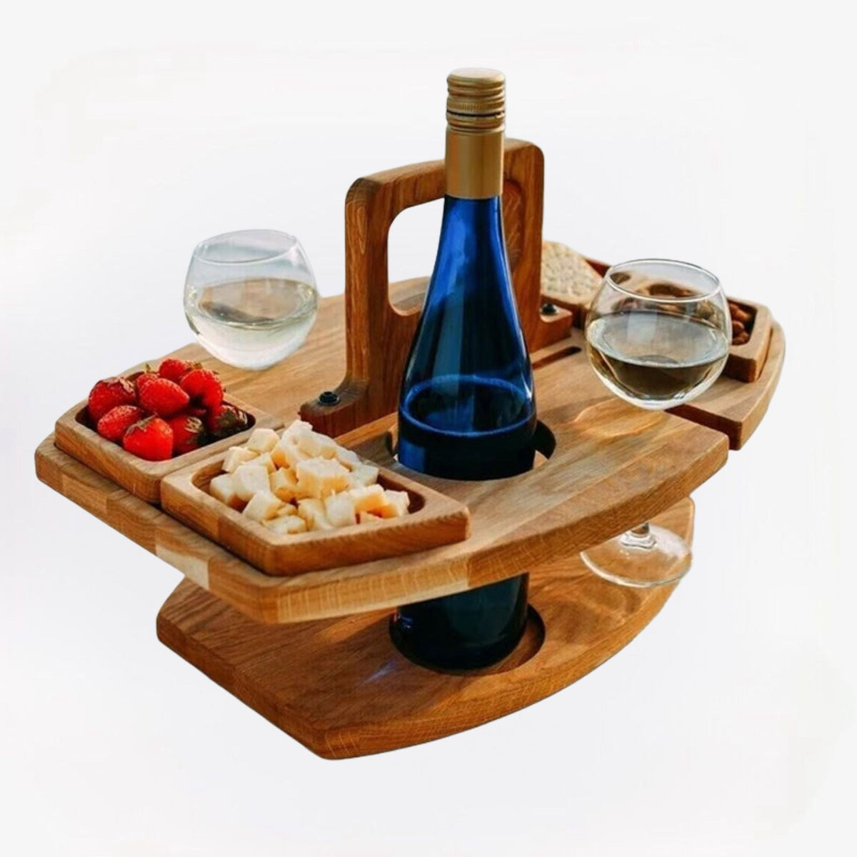 Portable Wine & Snack Table – Folding Wood Outdoor Picnic Tray for Patio, Backyard, Park, Beach & Balcony | Thomler