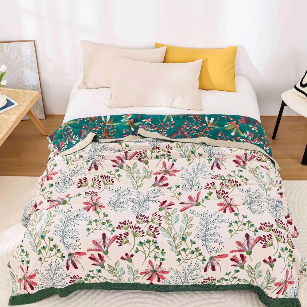Organic Cotton Gauze Throw Blanket – Lightweight 4-Layer Weave for Year-Round Comfort, Sofa, Bed, Camping & Travel | Thomler