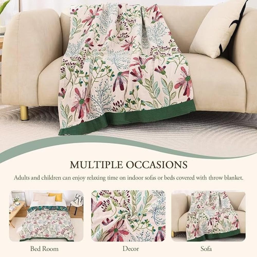Organic Cotton Gauze Throw Blanket – Lightweight 4-Layer Weave for Year-Round Comfort, Sofa, Bed, Camping & Travel | Thomler