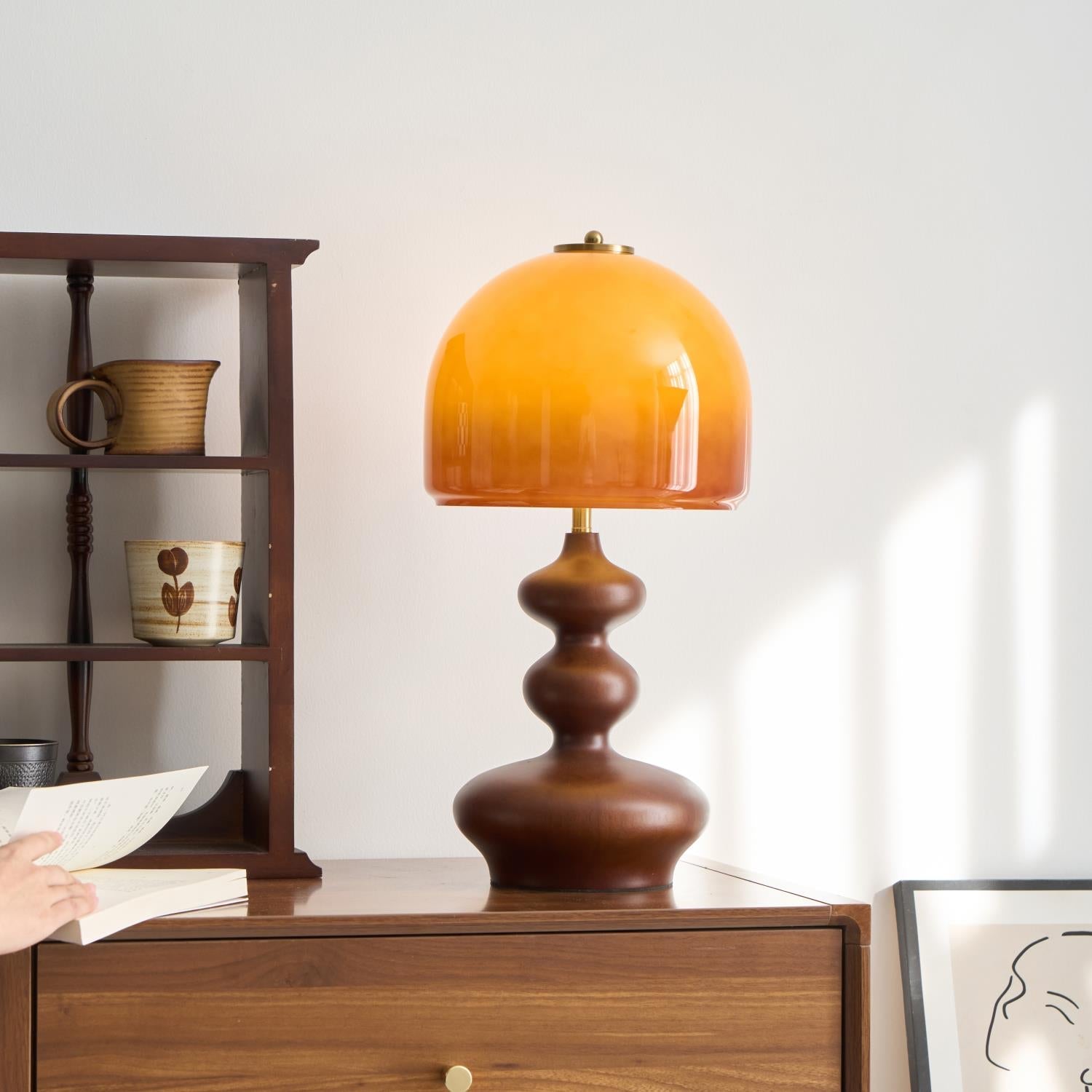 Table Lamp Wood 9.8 in Caramel Dome Indoor Lighting Modern Bedroom Living Room Decor | Thomler