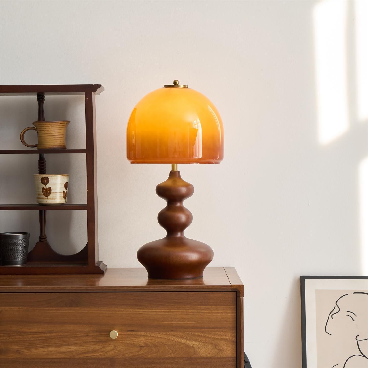 Table Lamp Wood 9.8 in Caramel Dome Indoor Lighting Modern Bedroom Living Room Decor | Thomler