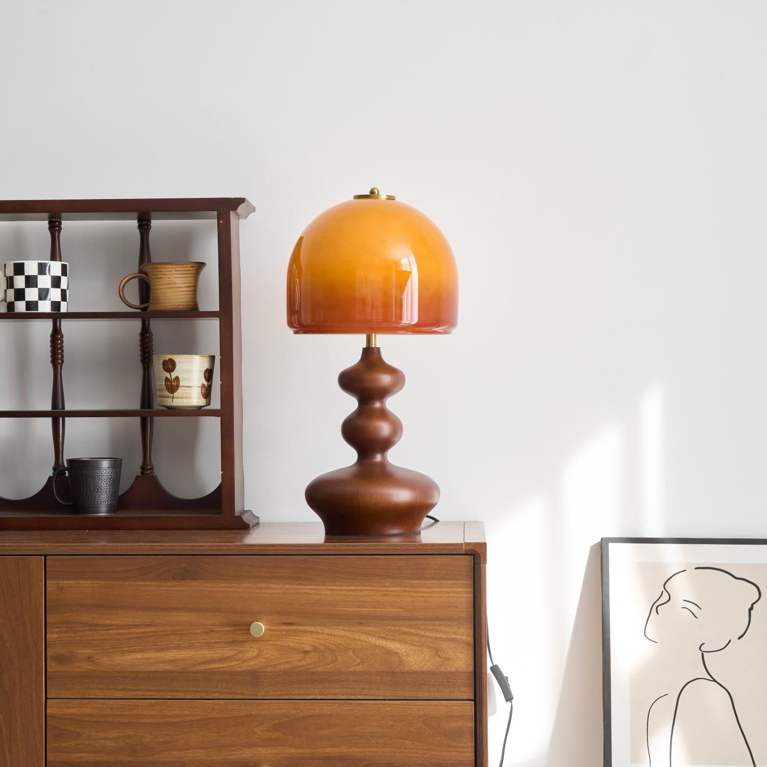Table Lamp Wood 9.8 in Caramel Dome Indoor Lighting Modern Bedroom Living Room Decor | Thomler