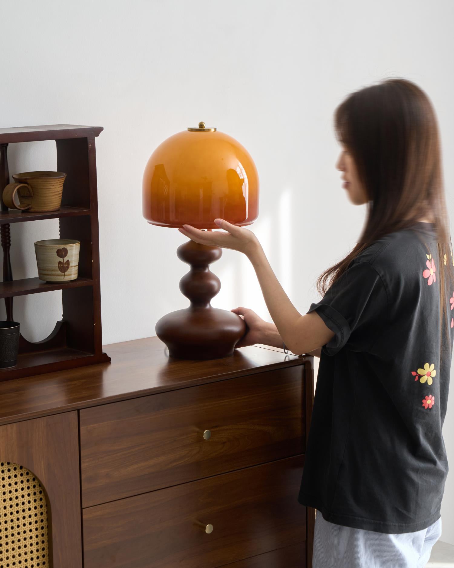 Table Lamp Wood 9.8 in Caramel Dome Indoor Lighting Modern Bedroom Living Room Decor | Thomler