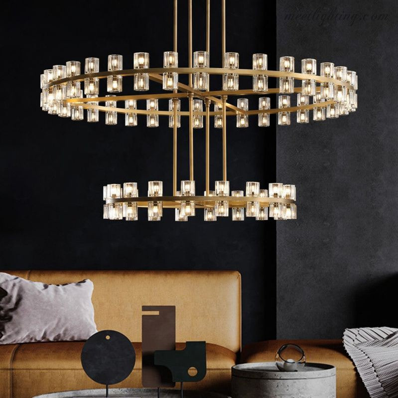 Two-Tier Crystal Chandelier 60 Inch Round Statement Lighting 108 Bulbs for Dining Room Living Room Bedroom Hotel Restaurant Grand Entryway | Thomler