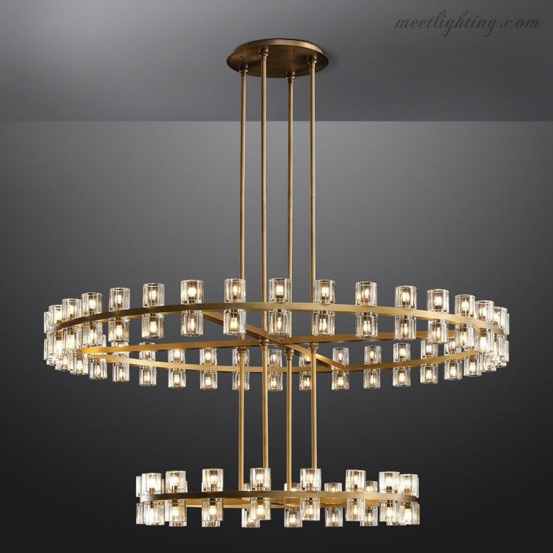 Two-Tier Crystal Chandelier 60 Inch Round Statement Lighting 108 Bulbs for Dining Room Living Room Bedroom Hotel Restaurant Grand Entryway | Thomler