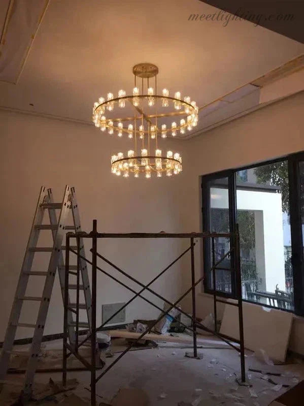 Two-Tier Crystal Chandelier 60 Inch Round Statement Lighting 108 Bulbs for Dining Room Living Room Bedroom Hotel Restaurant Grand Entryway | Thomler