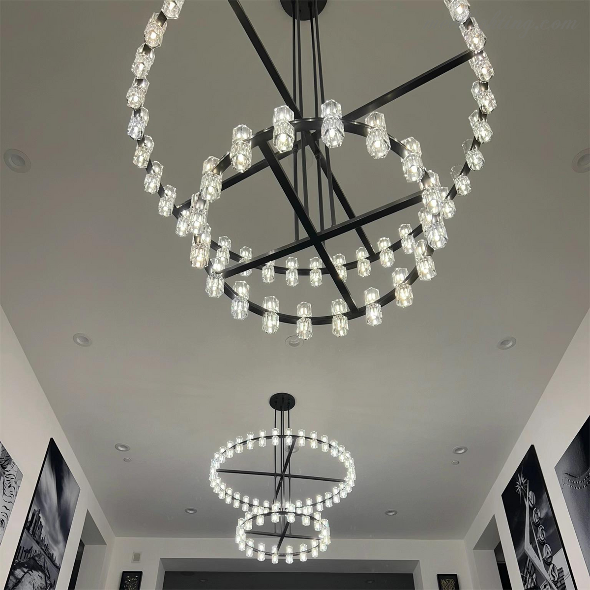 Two-Tier Crystal Chandelier 60 Inch Round Statement Lighting 108 Bulbs for Dining Room Living Room Bedroom Hotel Restaurant Grand Entryway | Thomler