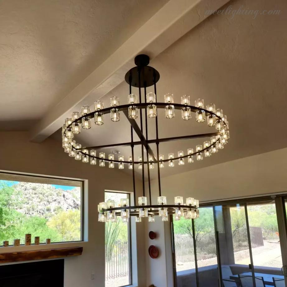 Two-Tier Crystal Chandelier 60 Inch Round Statement Lighting 108 Bulbs for Dining Room Living Room Bedroom Hotel Restaurant Grand Entryway | Thomler