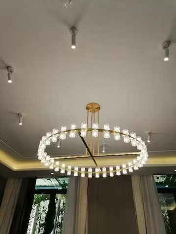60-Inch Round Crystal Chandelier 72-Light Brass Fixture for Dining Room Living Room Hotel | Thomler