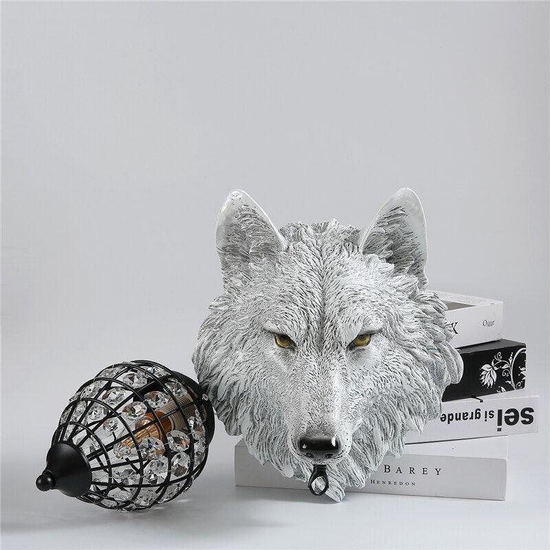 Sculptural Wolf Sconce with Crystal Accents 20.5 in Gold Gray Patina Iron Resin Fixture Entryway Living Room Hallway Decorative Wildlife Sta | Thomler