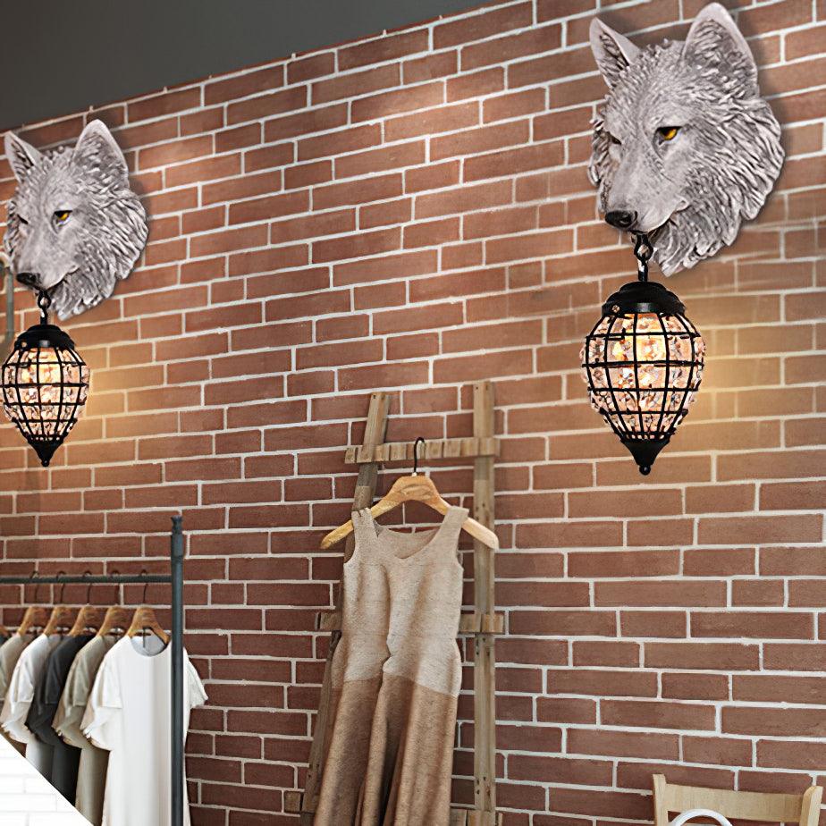 Sculptural Wolf Sconce with Crystal Accents 20.5 in Gold Gray Patina Iron Resin Fixture Entryway Living Room Hallway Decorative Wildlife Sta | Thomler