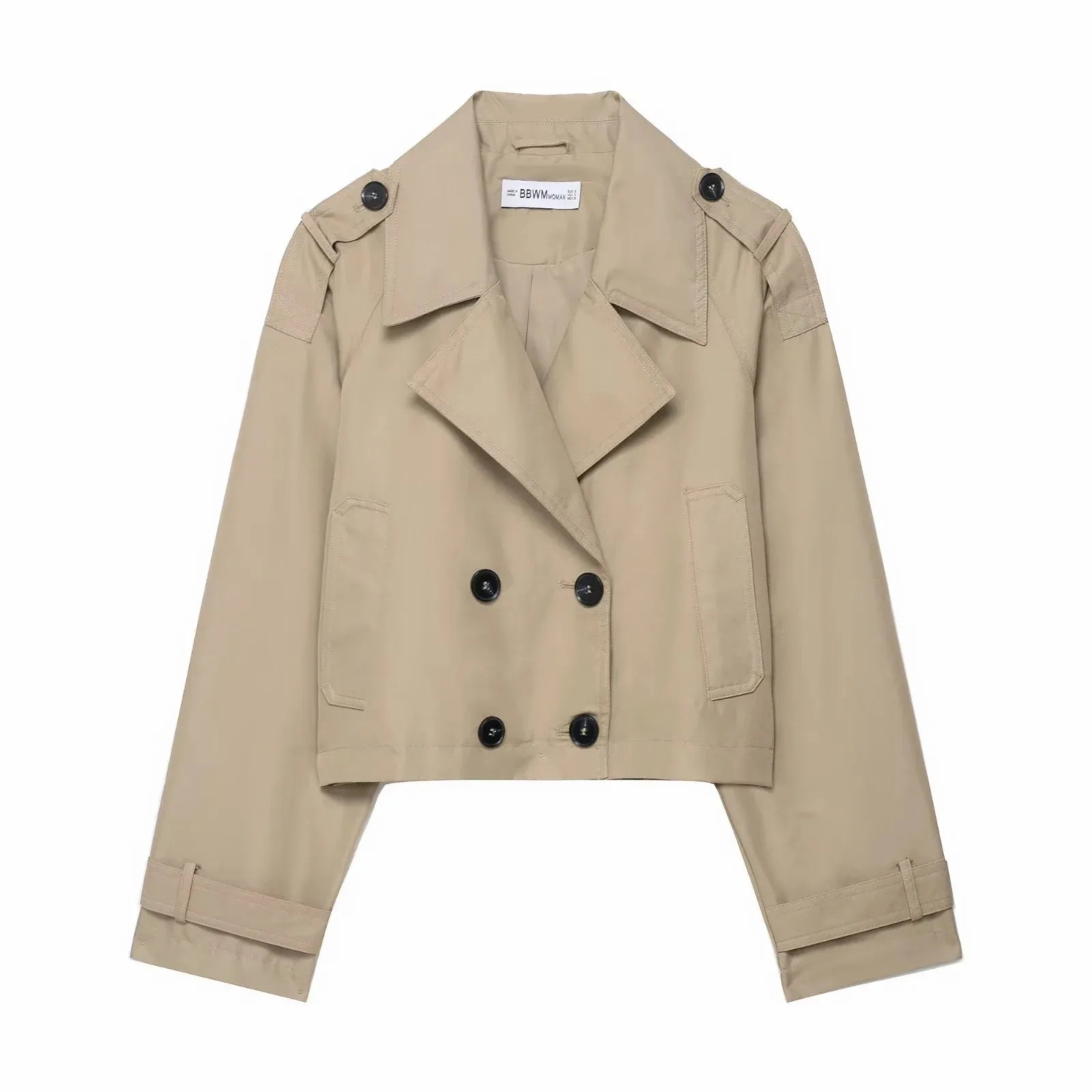 Cropped Double-Breasted Jacket Women's Work Blazer Khaki Brown Short Trench Style Coat Fall Winter Layering Piece Office Casual | Thomler