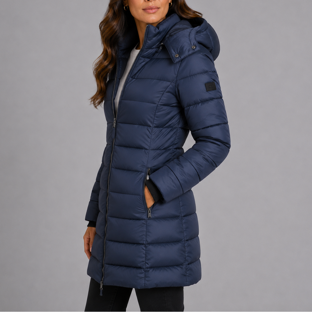 Women's Extended Puffer Jacket with Hood, Zip Pockets & Insulated Quilting – Winter Coat for Cold Weather, Commuting | Thomler