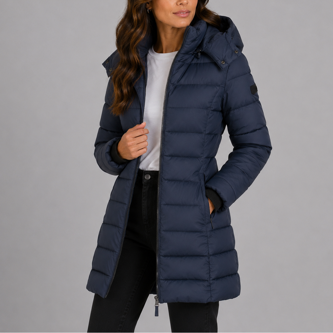Women's Extended Puffer Jacket with Hood, Zip Pockets & Insulated Quilting – Winter Coat for Cold Weather, Commuting | Thomler