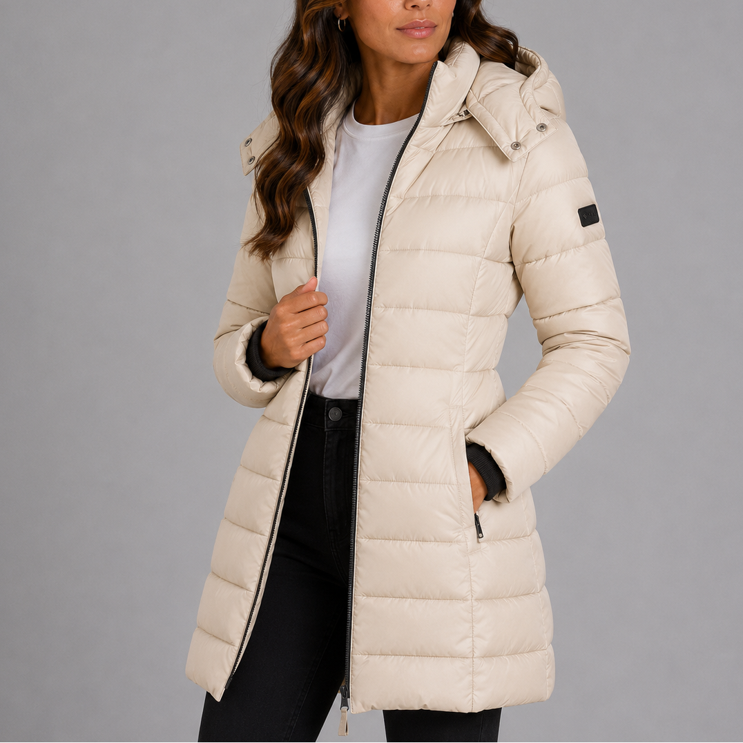 Women's Extended Puffer Jacket with Hood, Zip Pockets & Insulated Quilting – Winter Coat for Cold Weather, Commuting | Thomler