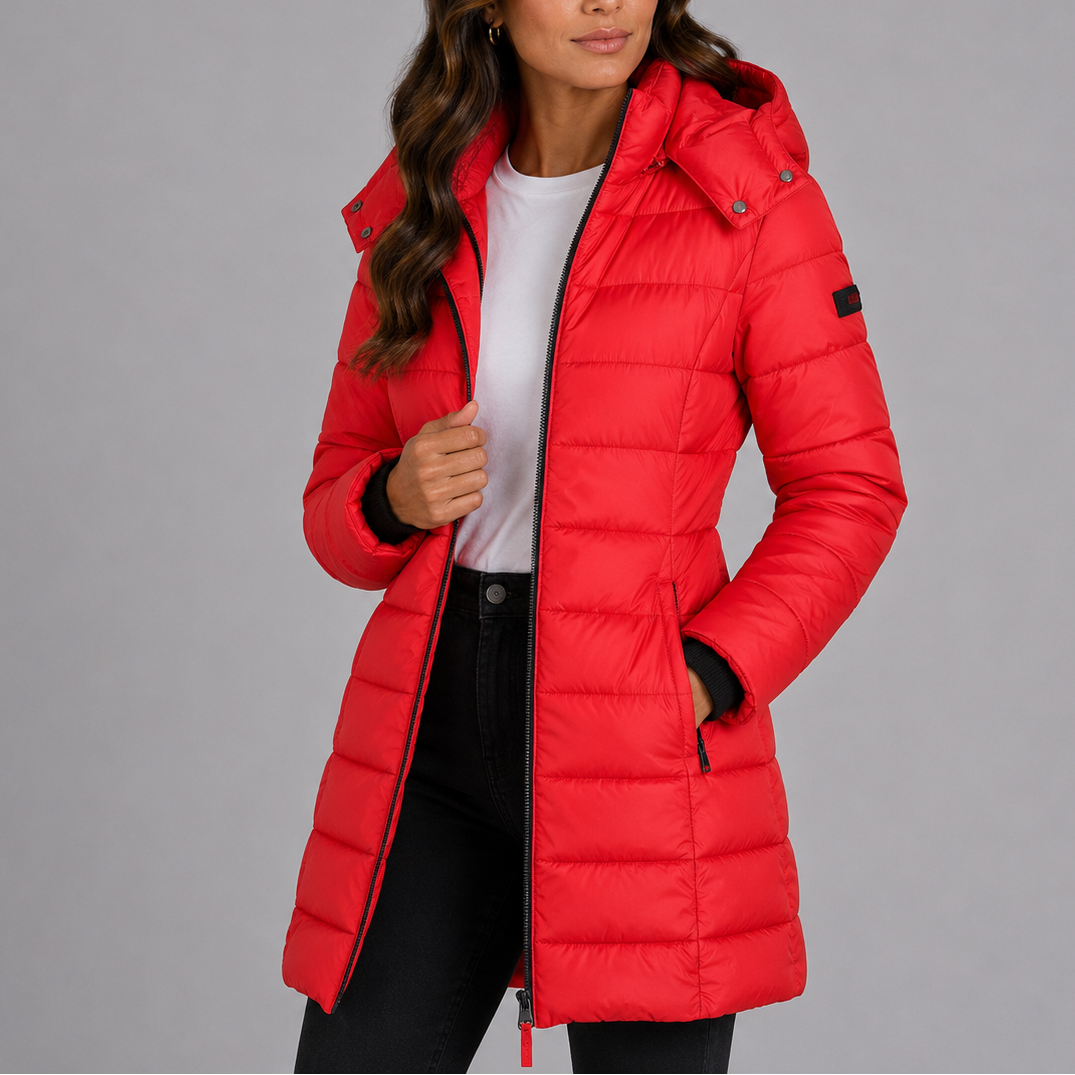 Women's Extended Puffer Jacket with Hood, Zip Pockets & Insulated Quilting – Winter Coat for Cold Weather, Commuting | Thomler