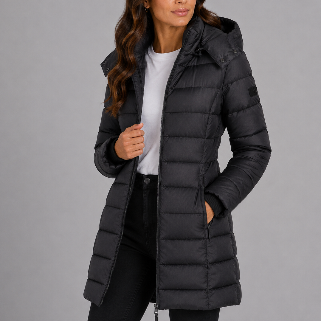 Women's Extended Puffer Jacket with Hood, Zip Pockets & Insulated Quilting – Winter Coat for Cold Weather, Commuting | Thomler