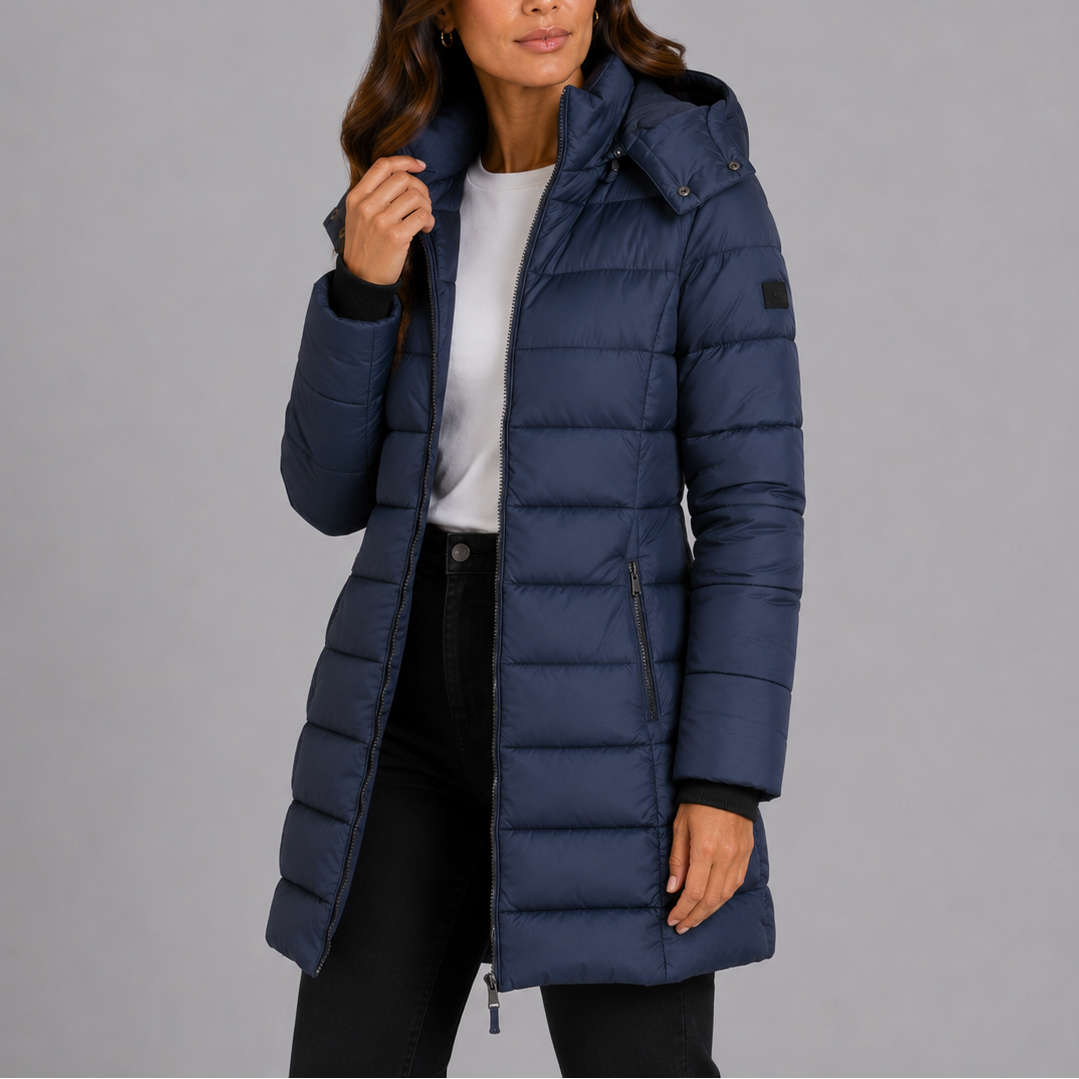 Women's Extended Puffer Jacket with Hood, Zip Pockets & Insulated Quilting – Winter Coat for Cold Weather, Commuting | Thomler