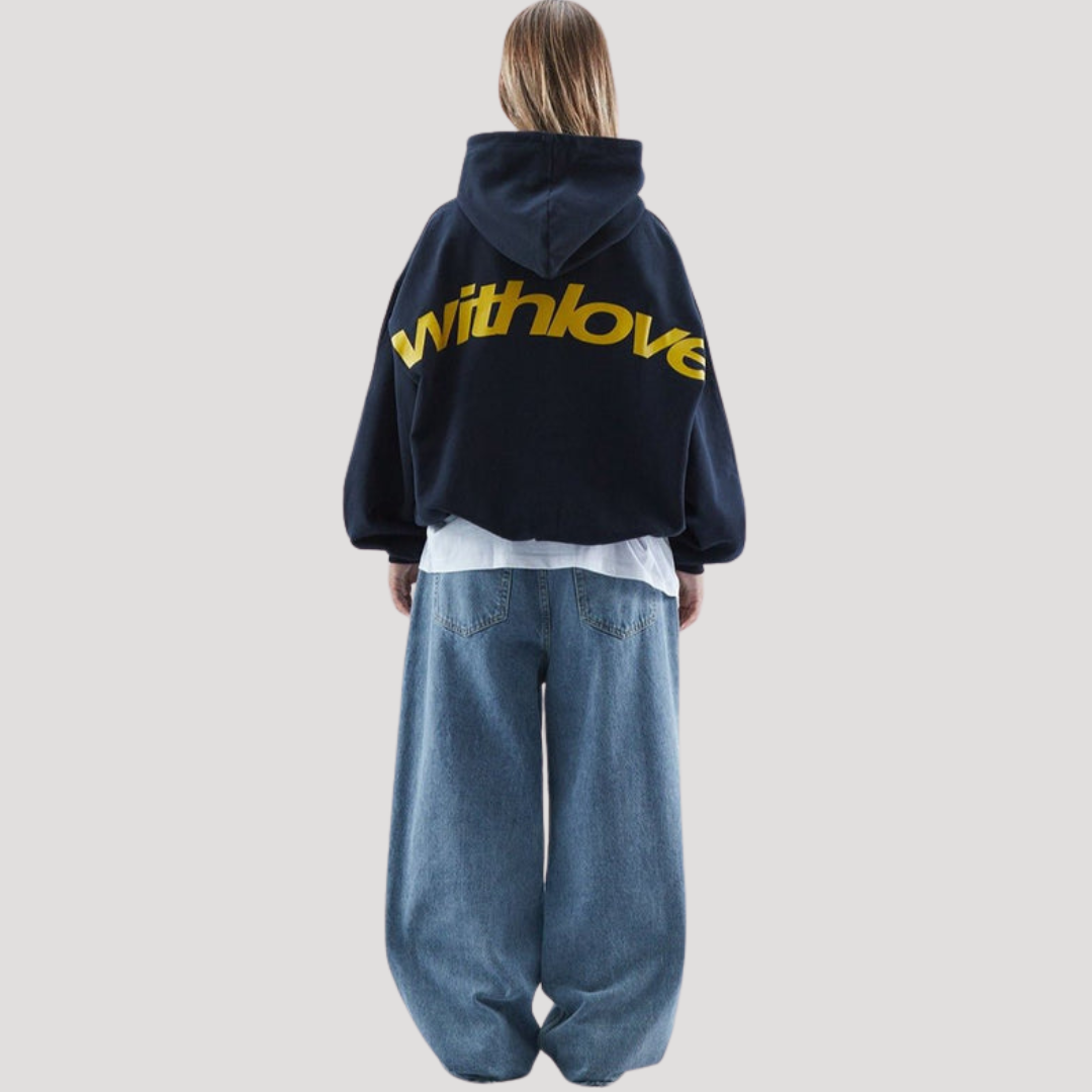 Relaxed-Fit Printed Pullover Sweatshirt for Women with Front Pouch – Adjustable Drawcord Hood | Thomler