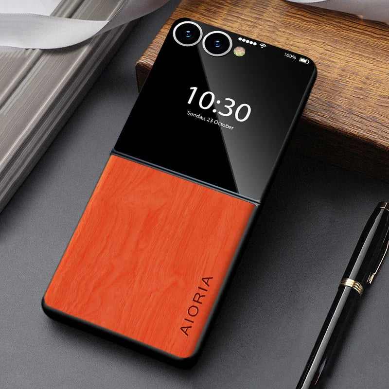 Foldable Phone Case Wood Grain Texture for Samsung Galaxy Z Flip 3 4 5 6 7 8 FE Shockproof PU Cover Anti-Fingerprint | Thomler