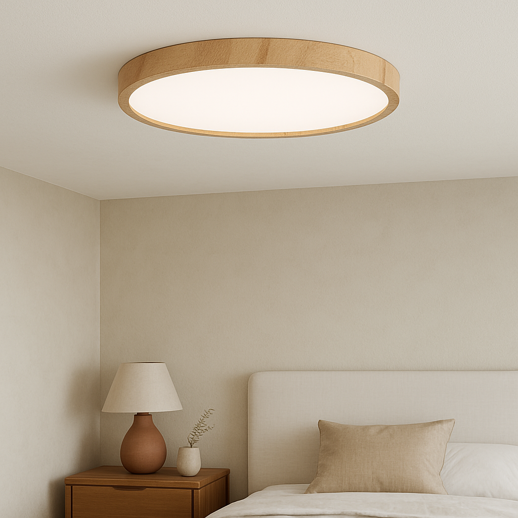 Faux Timber LED Flush Mount Ceiling Fixture with Warm Glow | Thomler