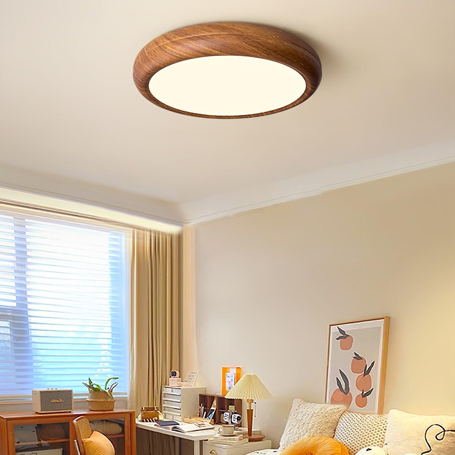 Ceiling Light Wood Grain LED 19.7 in Flush Mount Living Room Bedroom Modern Round Acrylic Lamp | Thomler