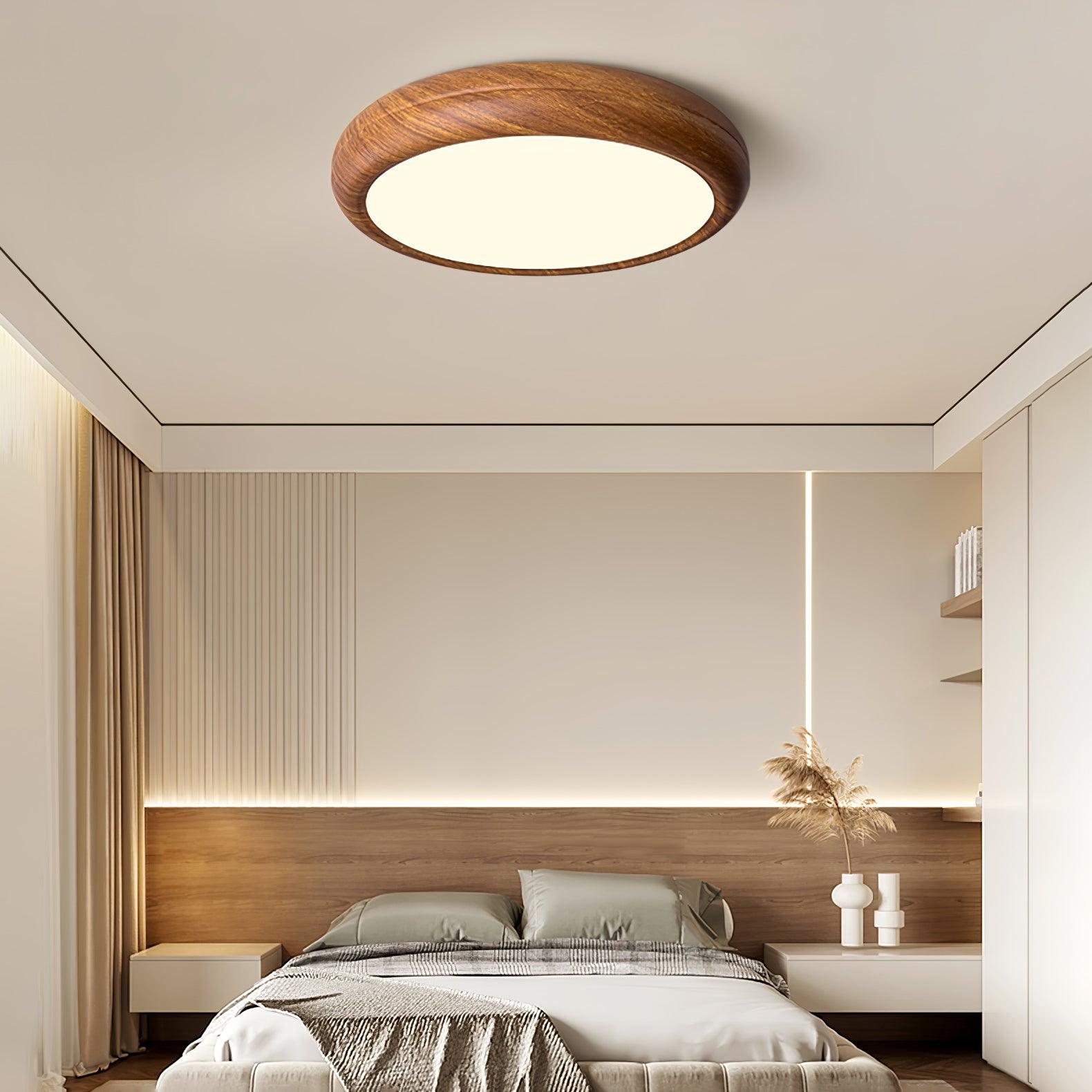 Ceiling Light Wood Grain LED 19.7 in Flush Mount Living Room Bedroom Modern Round Acrylic Lamp | Thomler