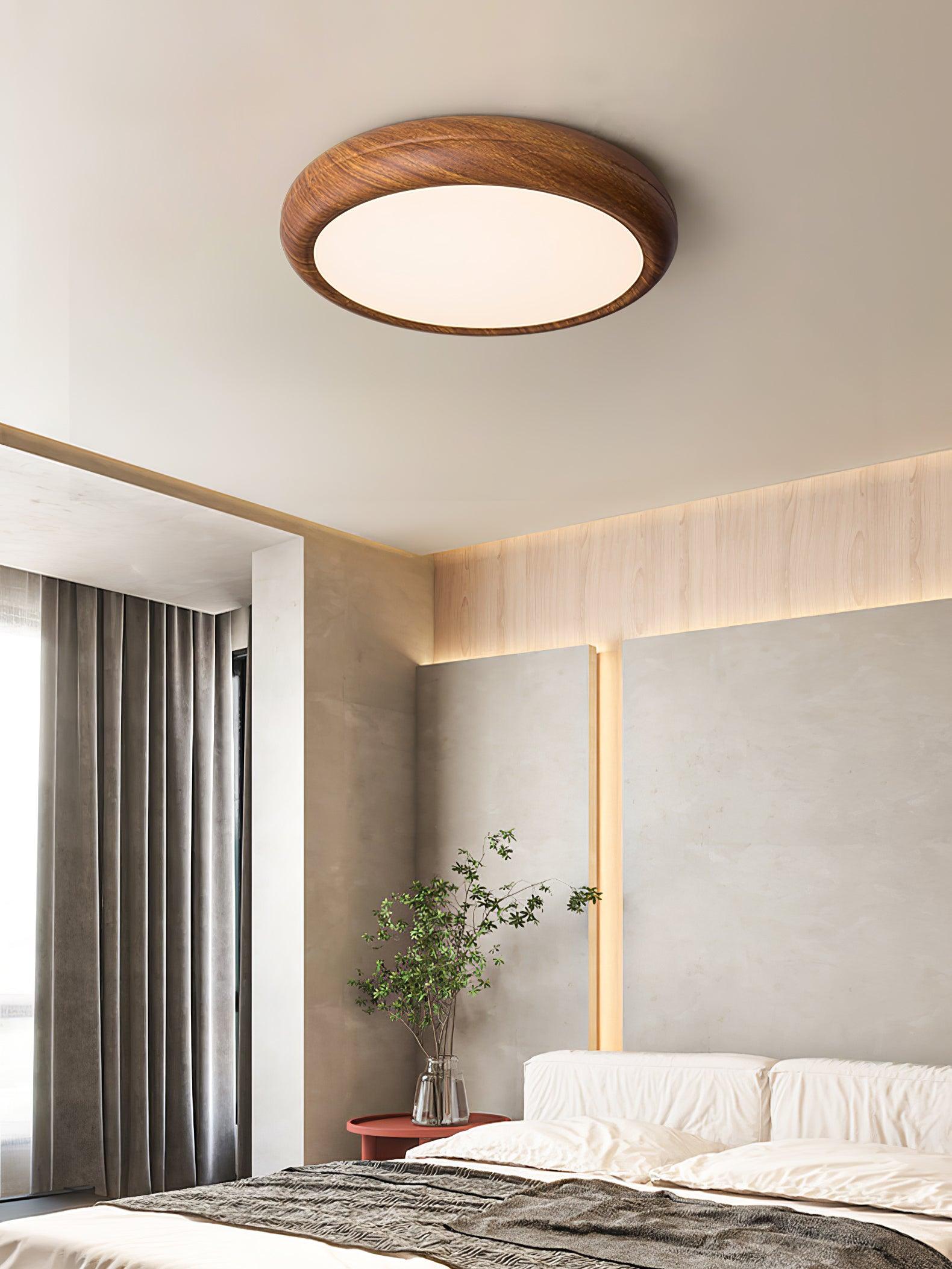 Ceiling Light Wood Grain LED 19.7 in Flush Mount Living Room Bedroom Modern Round Acrylic Lamp | Thomler