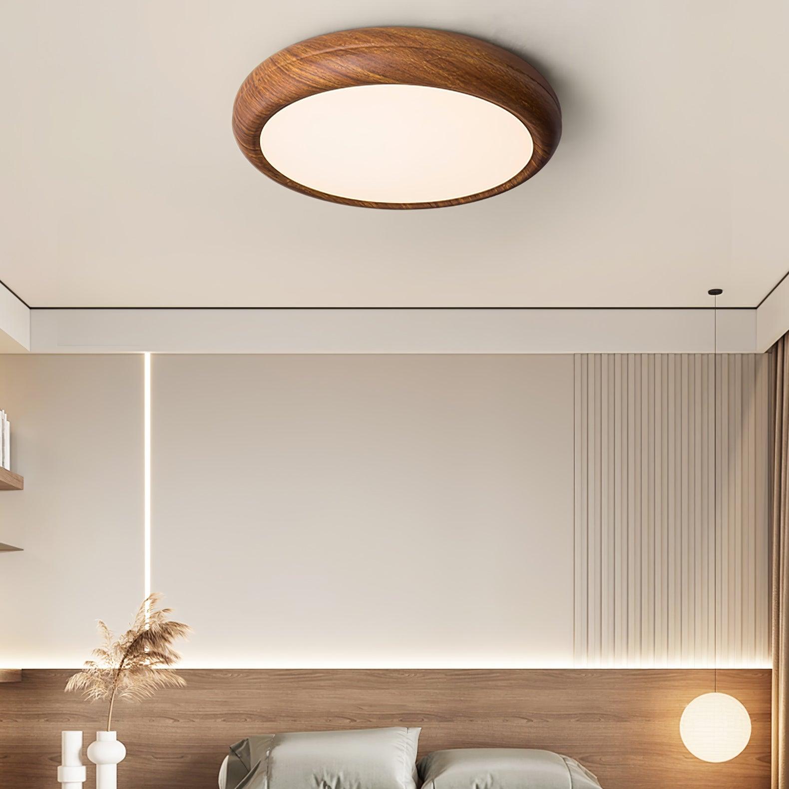 Ceiling Light Wood Grain LED 19.7 in Flush Mount Living Room Bedroom Modern Round Acrylic Lamp | Thomler