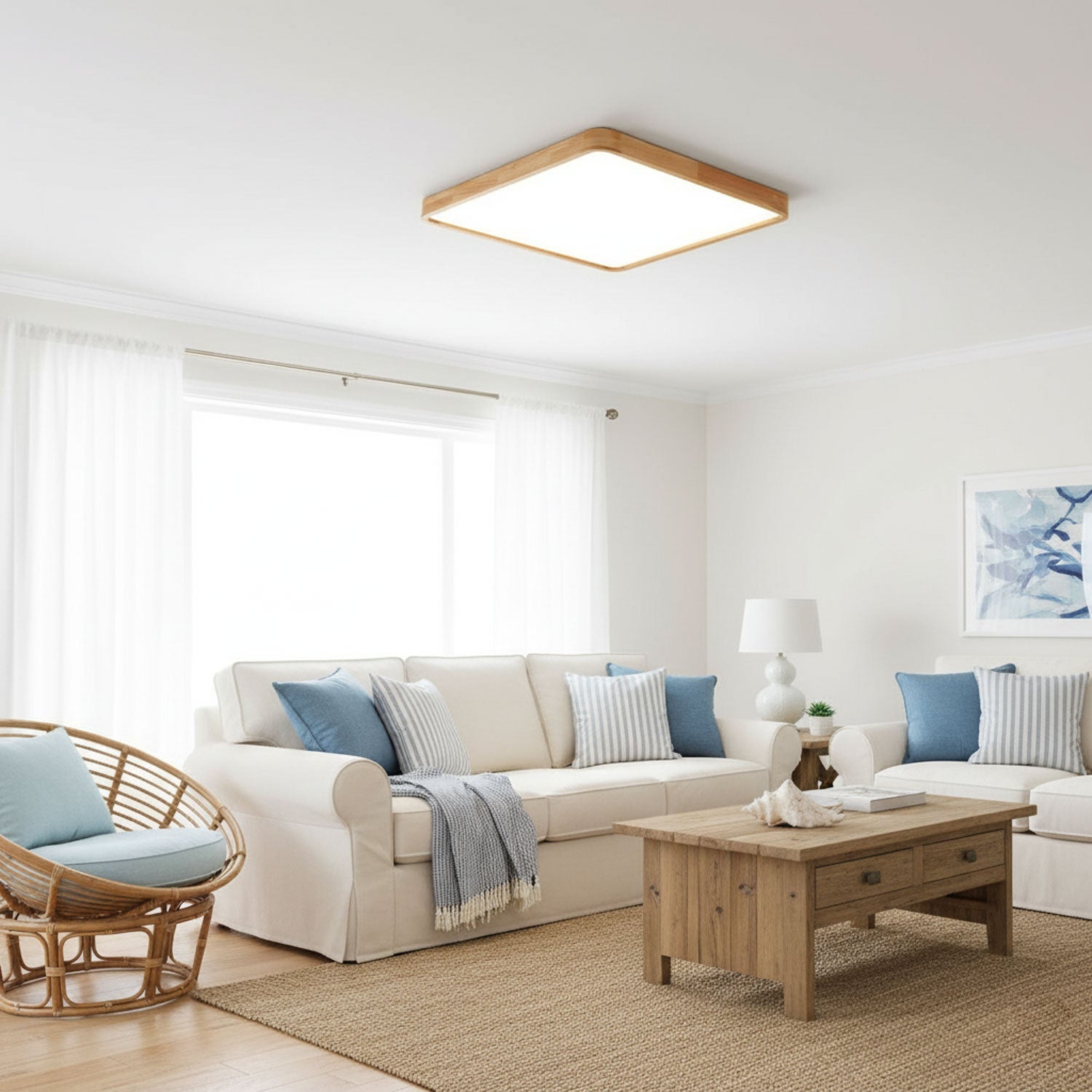 Wooden Geometric Ceiling Light 23.6 in LED Adjustable Wood Indoor Lamp | Thomler