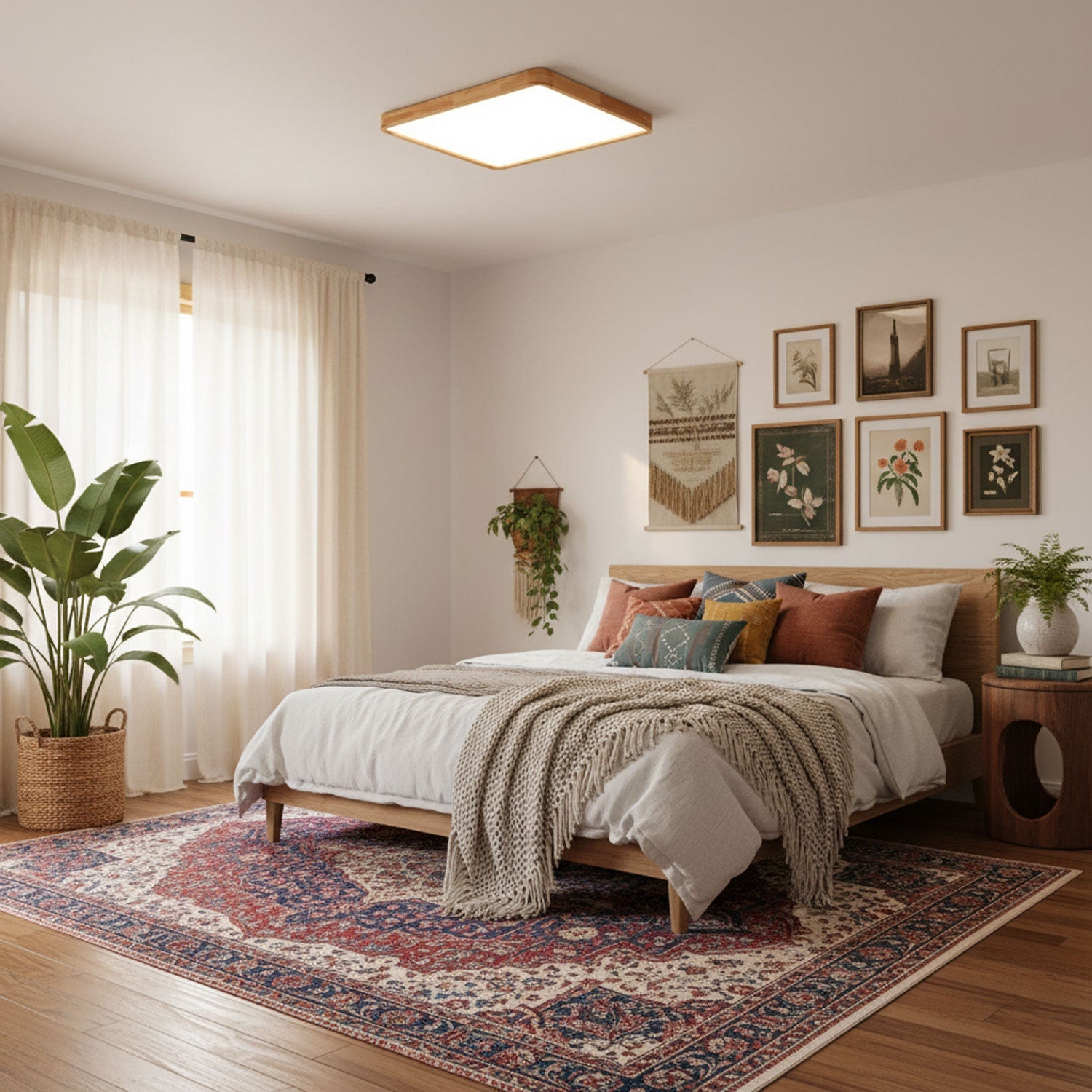 Wooden Geometric Ceiling Light 23.6 in LED Adjustable Wood Indoor Lamp | Thomler