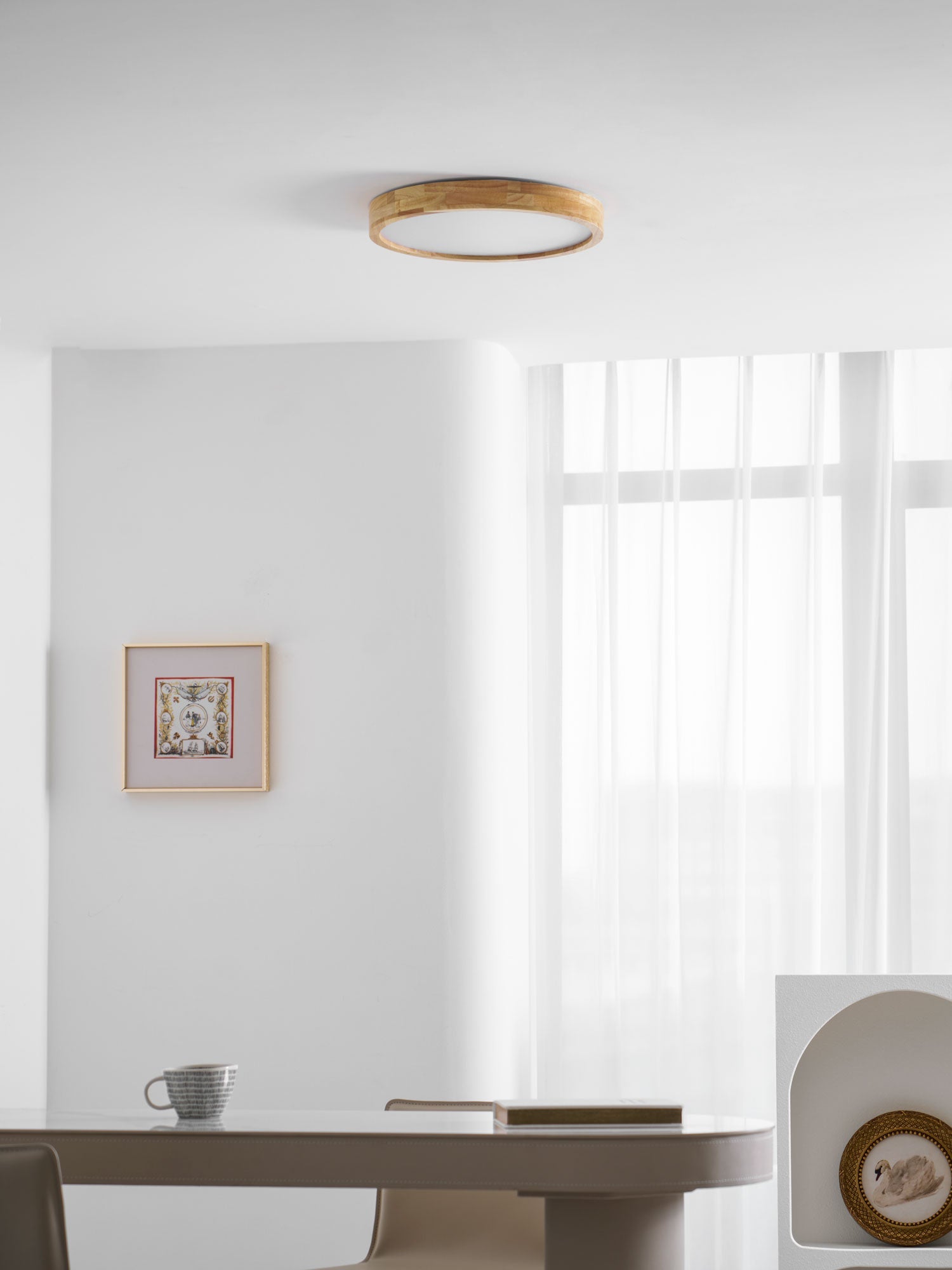Wooden Geometric Ceiling Light 23.6 in LED Adjustable Wood Indoor Lamp | Thomler
