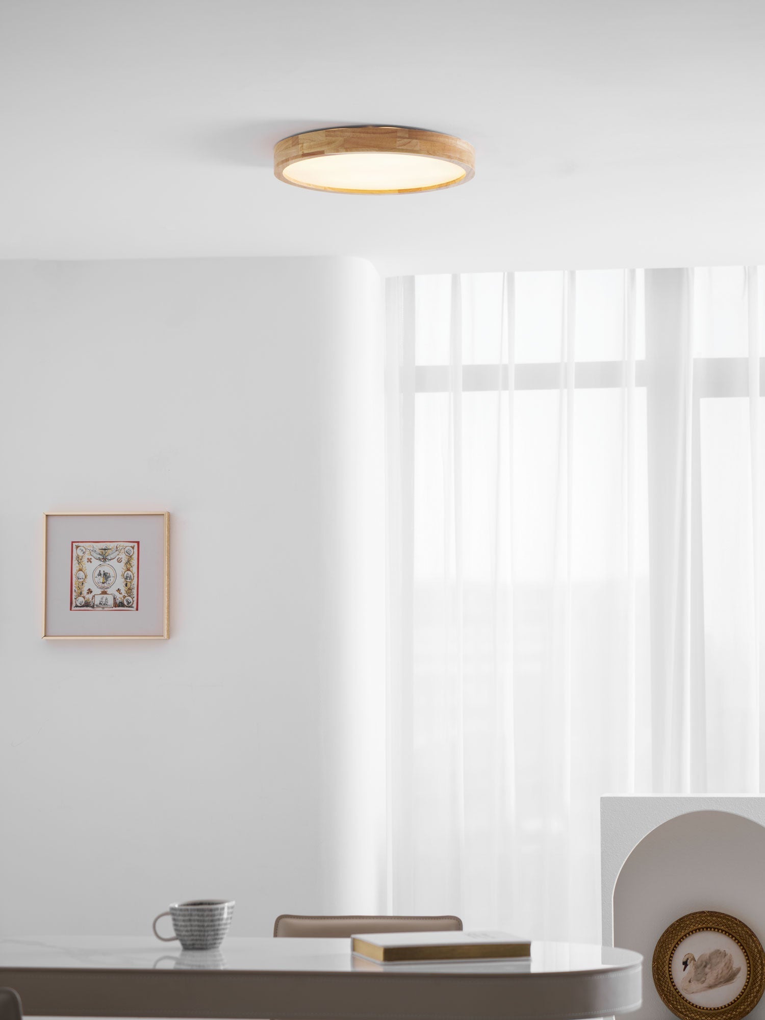 Wooden Geometric Ceiling Light 23.6 in LED Adjustable Wood Indoor Lamp | Thomler