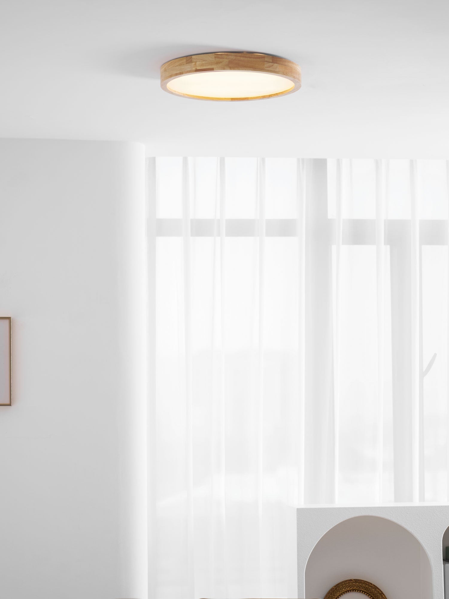 Wooden Geometric Ceiling Light 23.6 in LED Adjustable Wood Indoor Lamp | Thomler