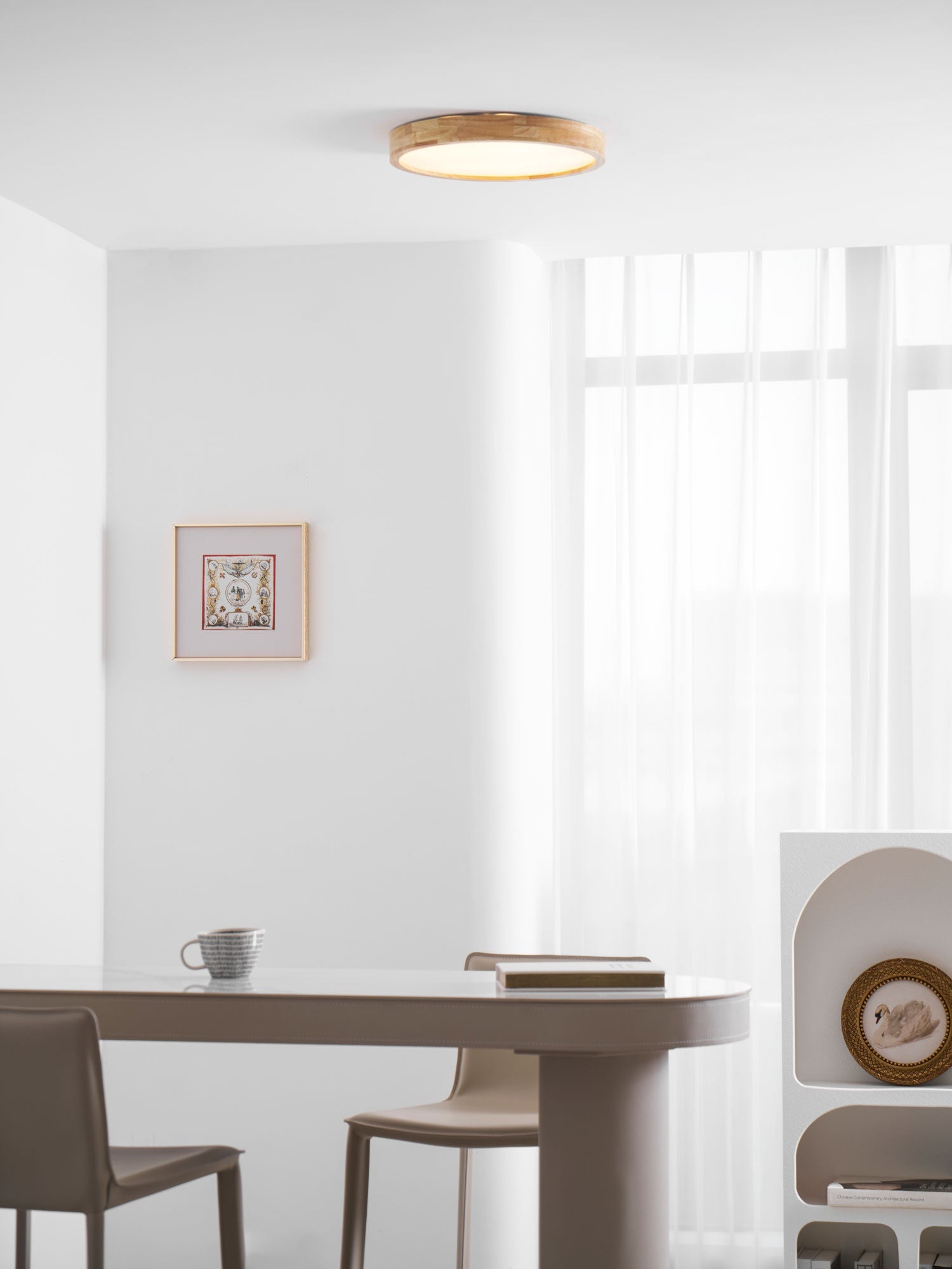 Wooden Geometric Ceiling Light 23.6 in LED Adjustable Wood Indoor Lamp | Thomler