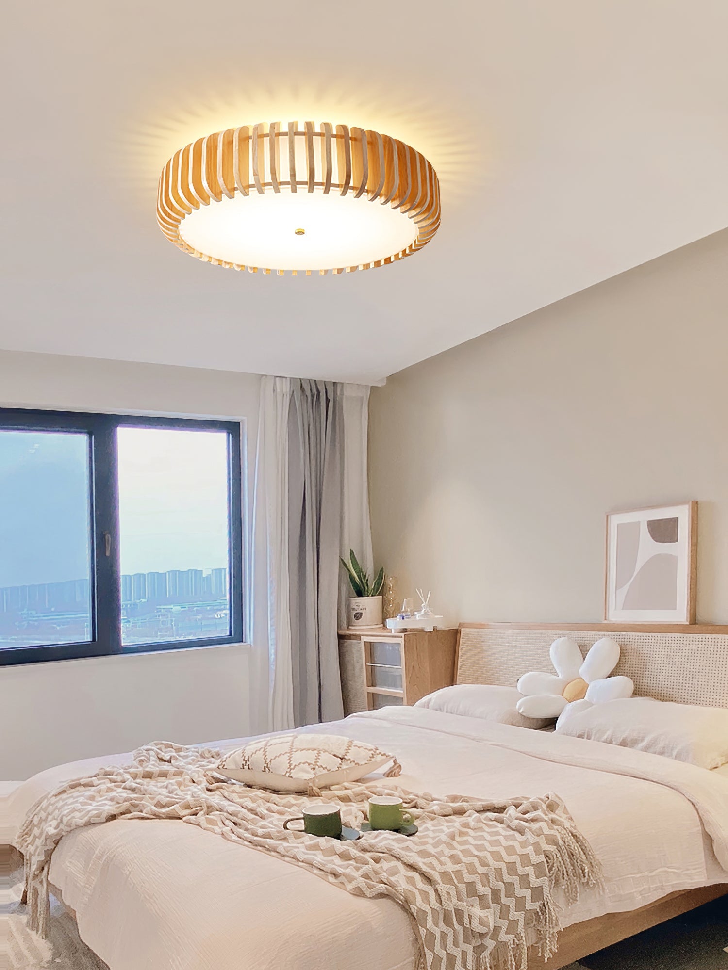 Flush Mount Ceiling Light Wood 19.7 in Indoor Dining Living Room Soft White Acrylic Modern Fixture | Thomler
