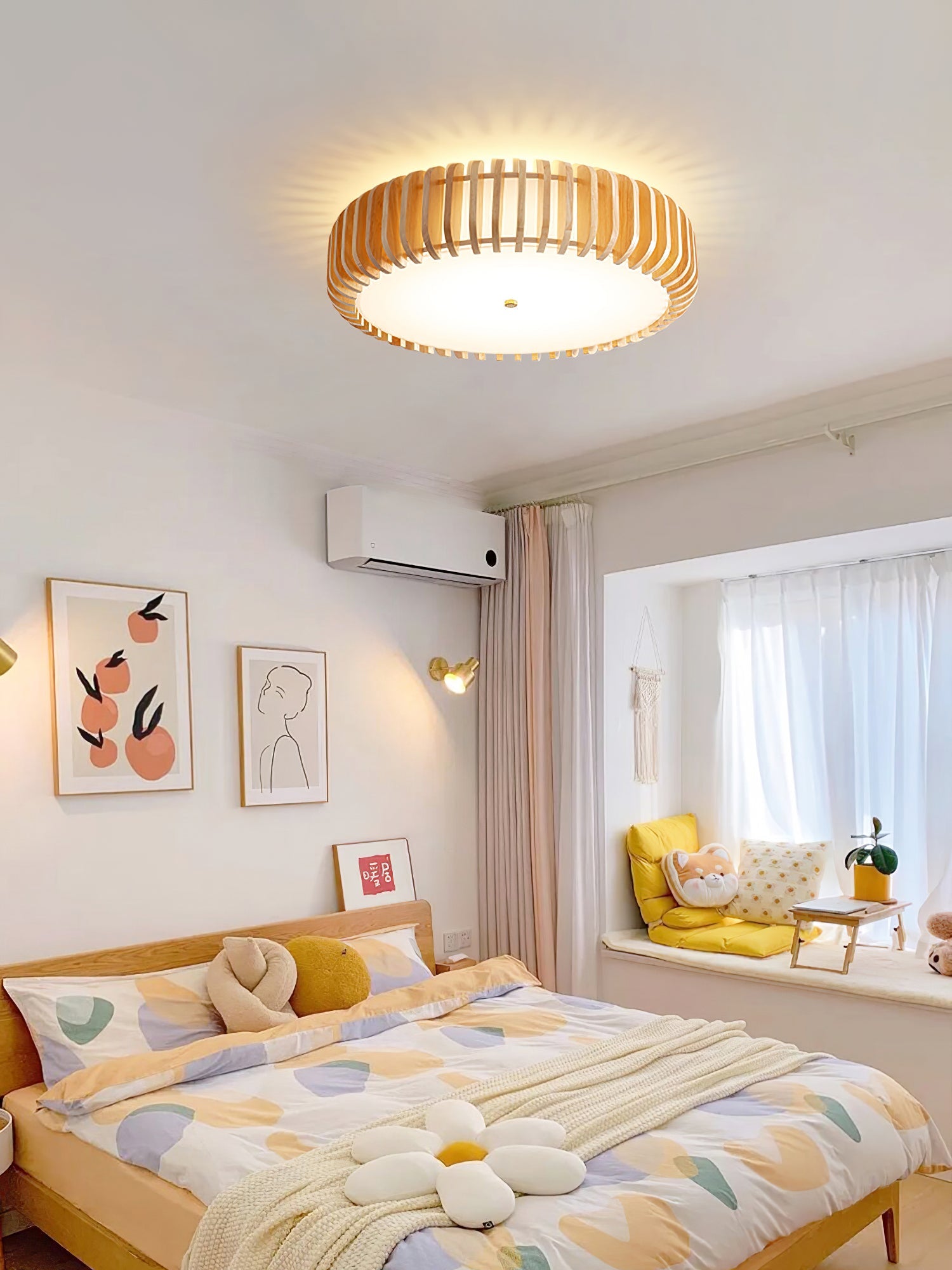 Flush Mount Ceiling Light Wood 19.7 in Indoor Dining Living Room Soft White Acrylic Modern Fixture | Thomler