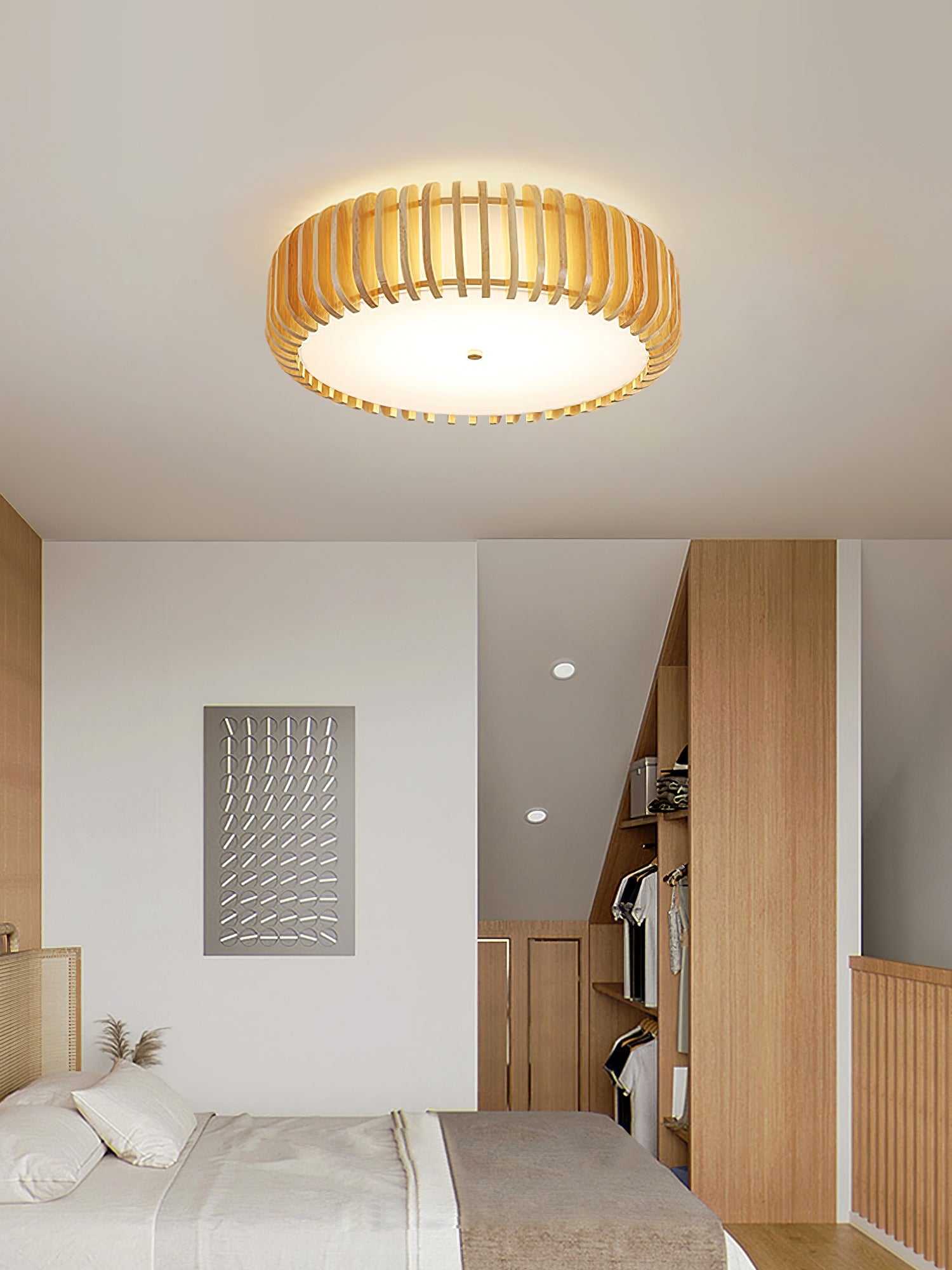 Flush Mount Ceiling Light Wood 19.7 in Indoor Dining Living Room Soft White Acrylic Modern Fixture | Thomler