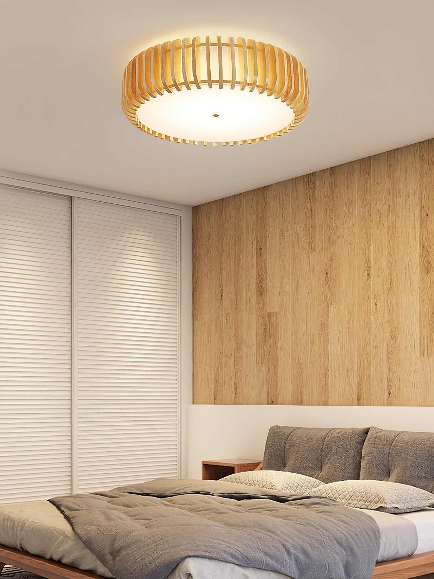 Flush Mount Ceiling Light Wood 19.7 in Indoor Dining Living Room Soft White Acrylic Modern Fixture | Thomler