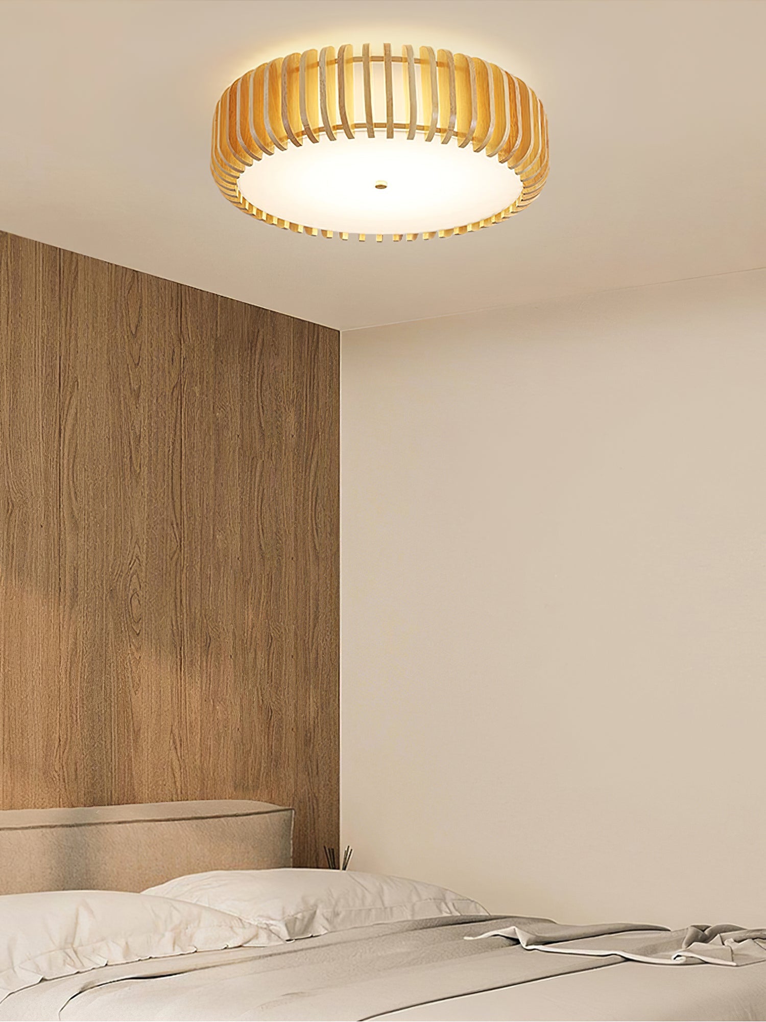 Flush Mount Ceiling Light Wood 19.7 in Indoor Dining Living Room Soft White Acrylic Modern Fixture | Thomler