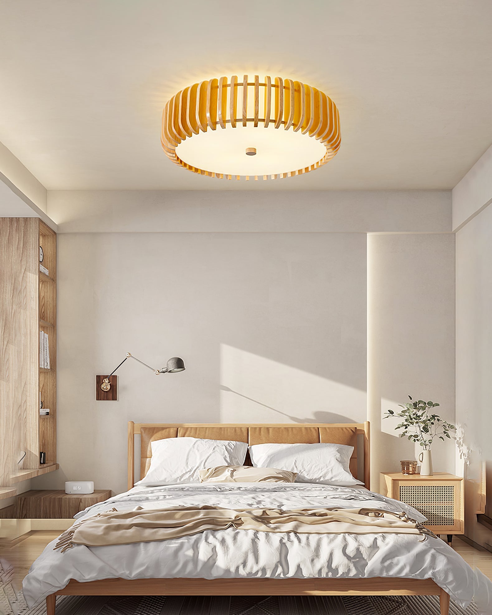 Flush Mount Ceiling Light Wood 19.7 in Indoor Dining Living Room Soft White Acrylic Modern Fixture | Thomler