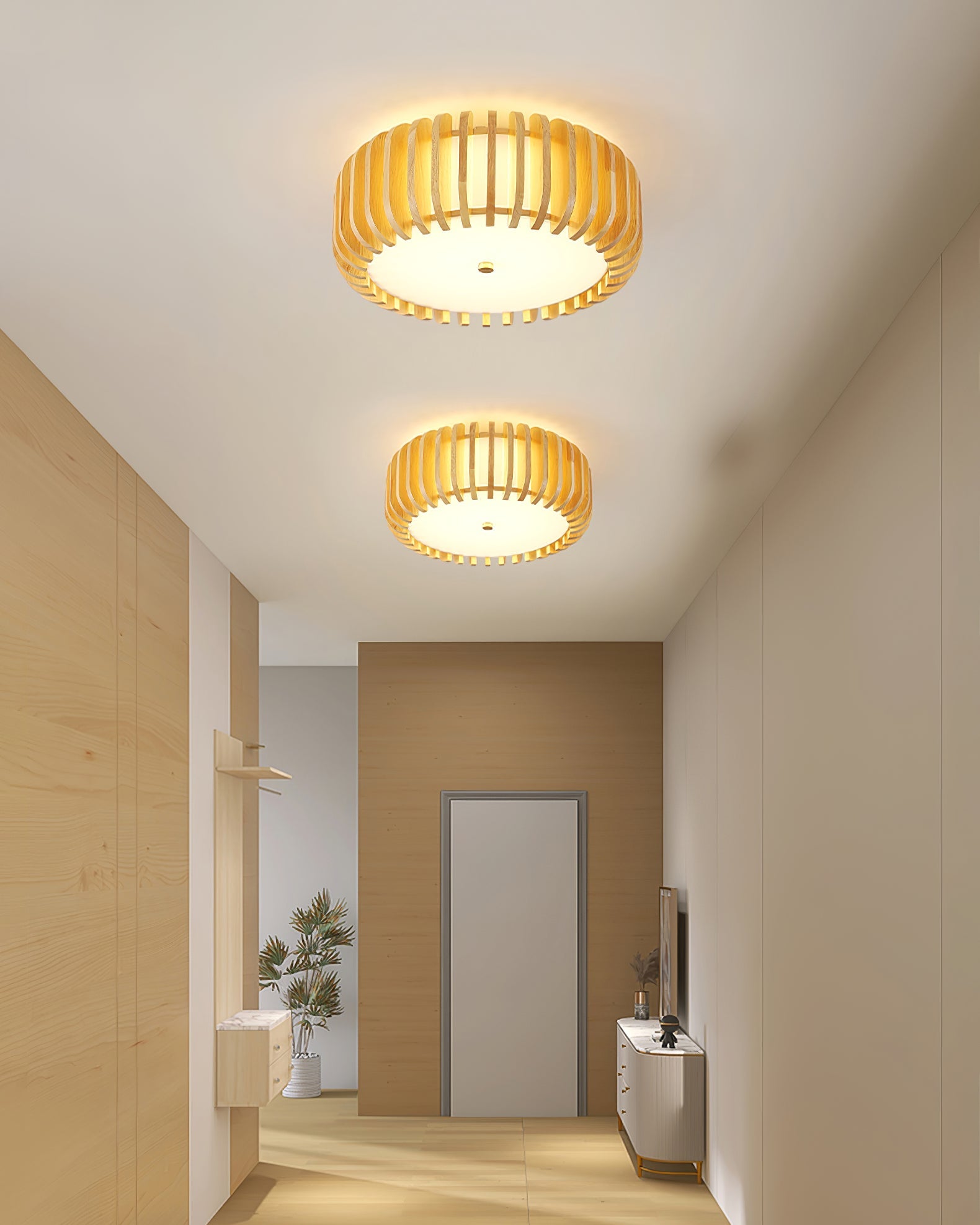 Flush Mount Ceiling Light Wood 19.7 in Indoor Dining Living Room Soft White Acrylic Modern Fixture | Thomler