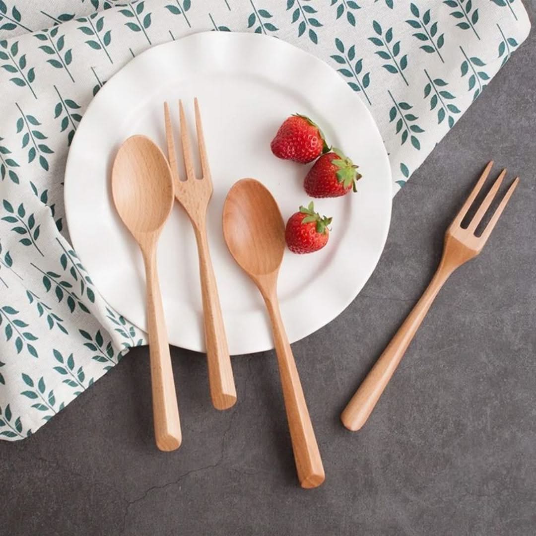 Bamboo Flatware Set – 6-Piece Reusable Utensil Kit with Spoons & Forks for Lunch, Travel & Home Dining | Thomler