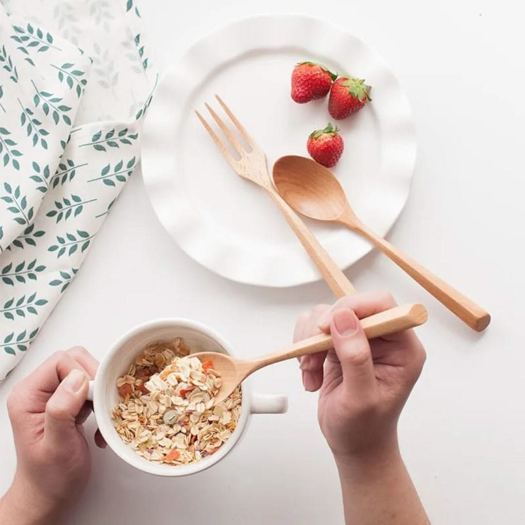 Bamboo Flatware Set – 6-Piece Reusable Utensil Kit with Spoons & Forks for Lunch, Travel & Home Dining | Thomler