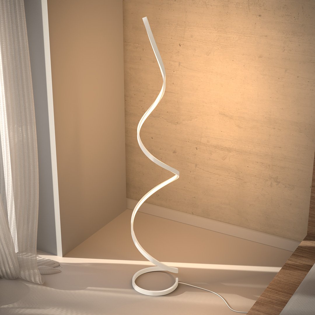 Floor Lamp Aluminium Spiral 133.0 cm White Dimmable Bedroom Reading Modern LED Standing Light | Thomler