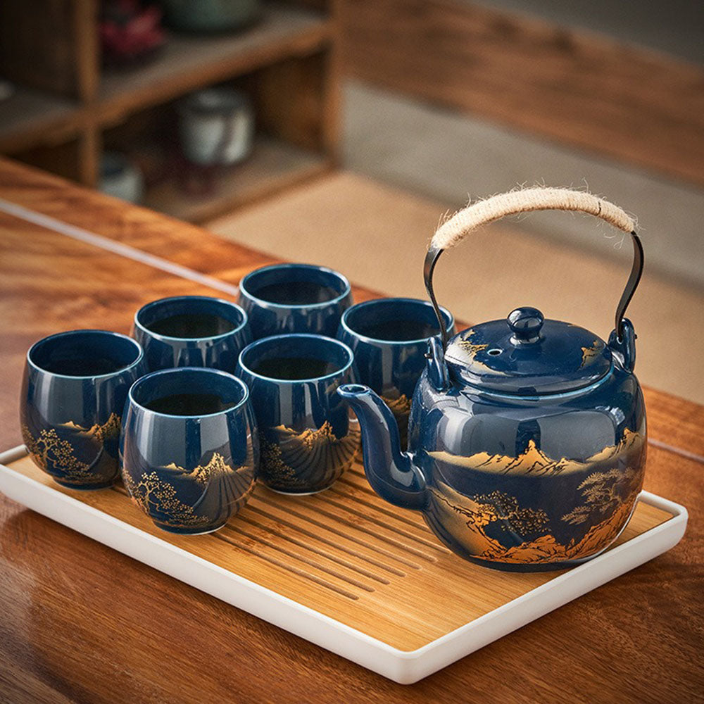 Tea Set Porcelain 820 ml Blue Gongfu Tea Ceremony Serving Tray Cups | Thomler