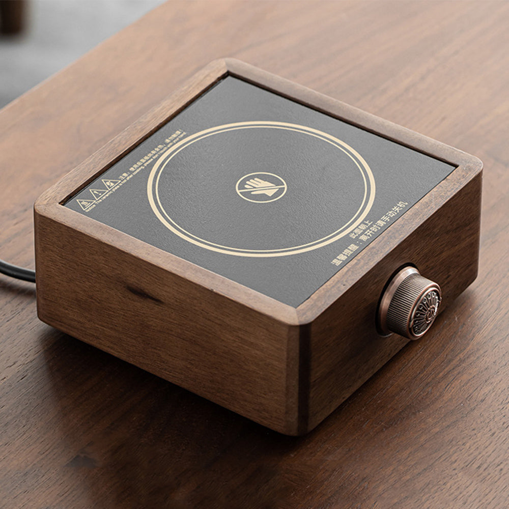 Tea Warmer Walnut Wood 17.8 cm Retro Hot Drink Heating Plate Coffee Teapot Beverage Warmer Adjustable Temperature | Thomler