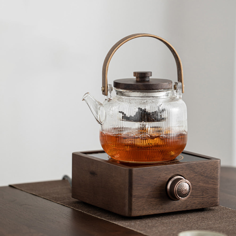 Tea Warmer Walnut Wood 17.8 cm Retro Hot Drink Heating Plate Coffee Teapot Beverage Warmer Adjustable Temperature | Thomler